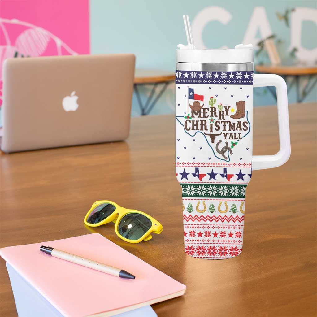 Merry Christmas Yall Texas Tumbler With Handle Xmas Holiday Patterns - Wonder Print Shop