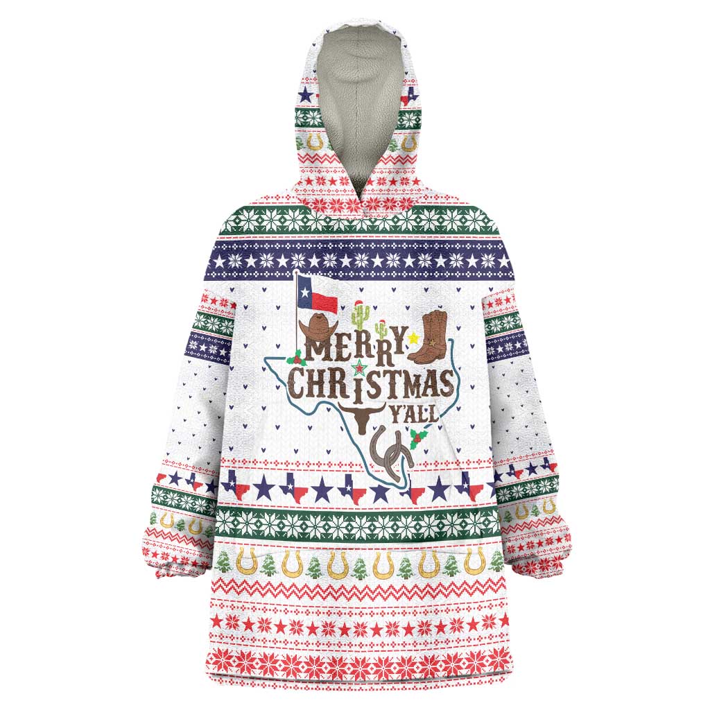 Merry Christmas Yall Texas Wearable Blanket Hoodie Xmas Holiday Patterns - Wonder Print Shop