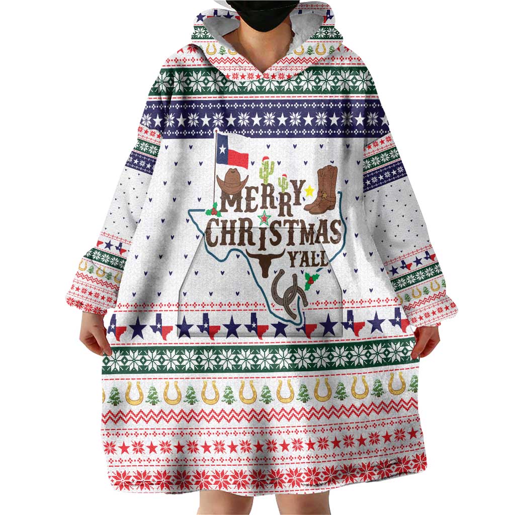 Merry Christmas Yall Texas Wearable Blanket Hoodie Xmas Holiday Patterns - Wonder Print Shop