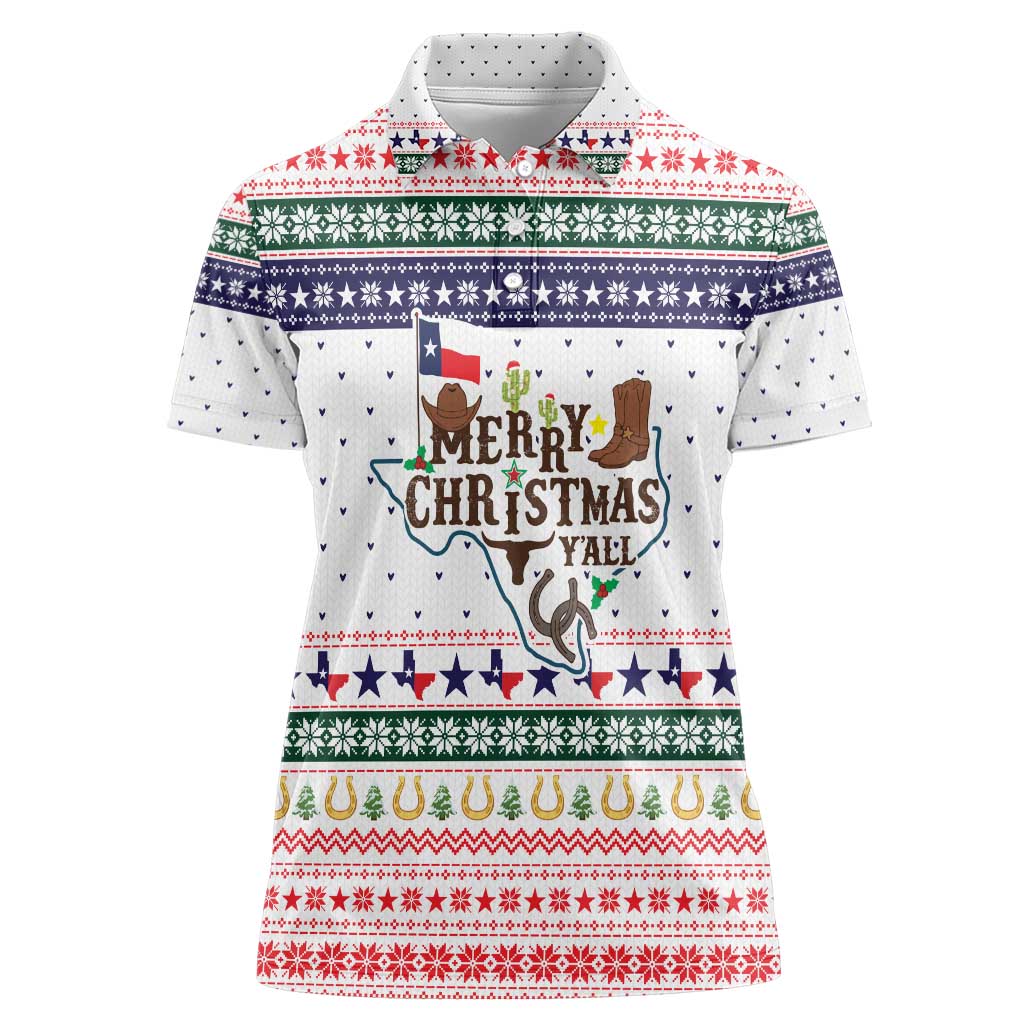 Merry Christmas Yall Texas Women Polo Shirt Xmas Holiday Patterns - Wonder Print Shop