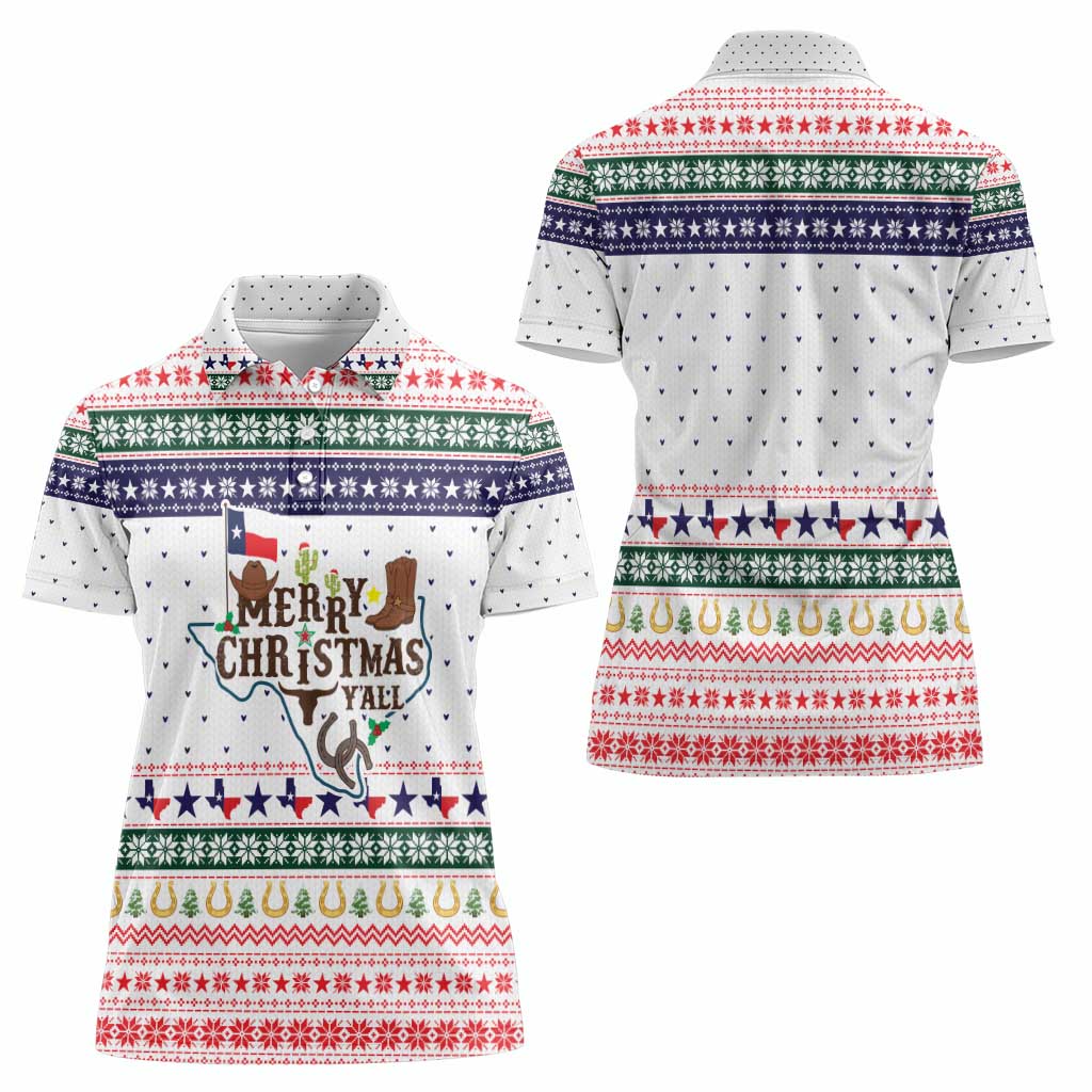 Merry Christmas Yall Texas Women Polo Shirt Xmas Holiday Patterns - Wonder Print Shop