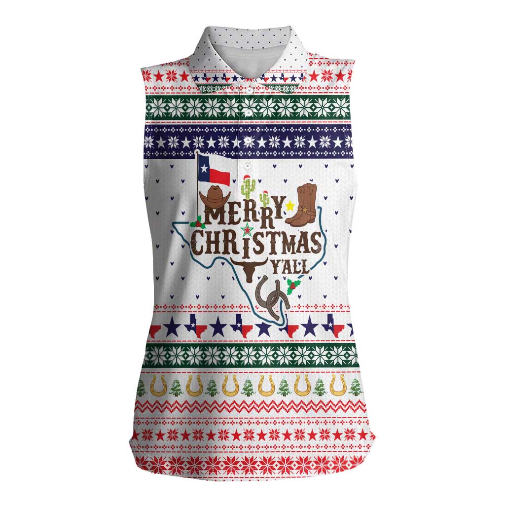 Merry Christmas Yall Texas Women Sleeveless Polo Shirt Xmas Holiday Patterns - Wonder Print Shop