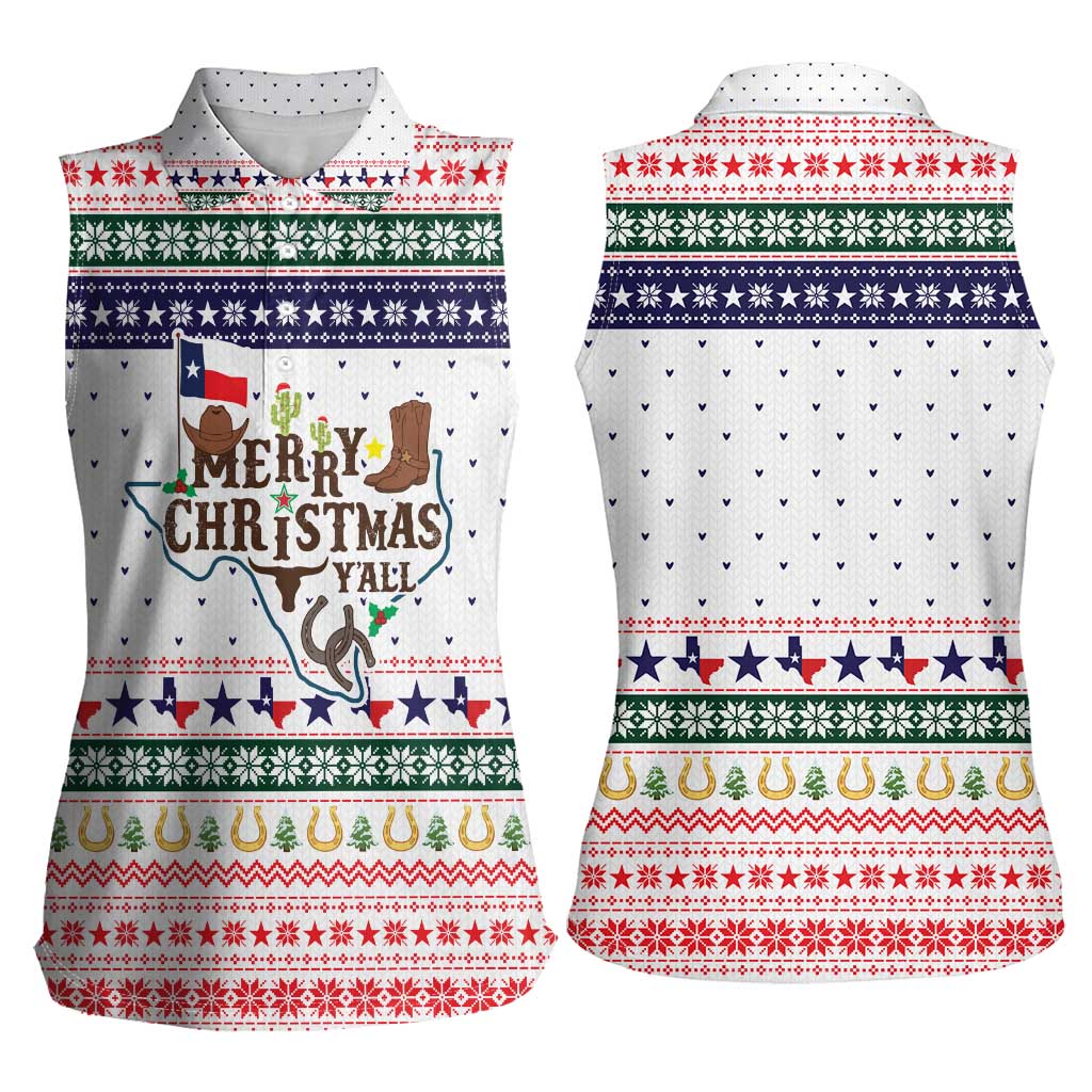 Merry Christmas Yall Texas Women Sleeveless Polo Shirt Xmas Holiday Patterns - Wonder Print Shop