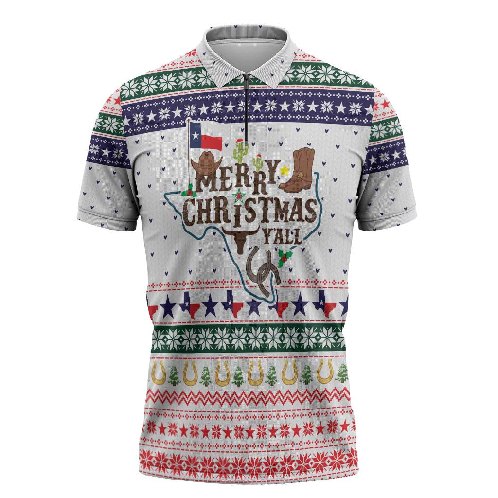 Merry Christmas Yall Texas Zipper Polo Shirt Xmas Holiday Patterns - Wonder Print Shop