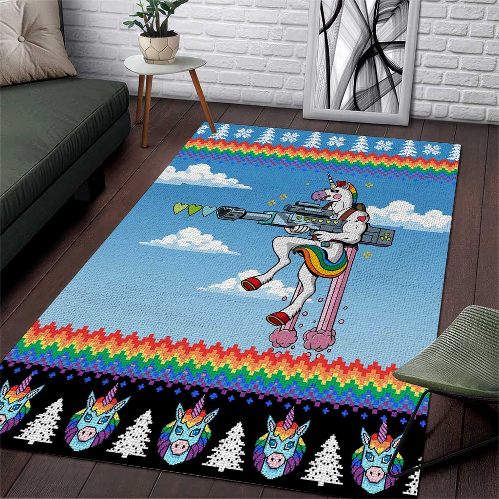 Unicorn Pew Pew Christmas Area Rug Xmas Holiday Patterns - Wonder Print Shop