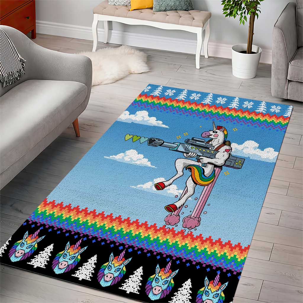 Unicorn Pew Pew Christmas Area Rug Xmas Holiday Patterns - Wonder Print Shop