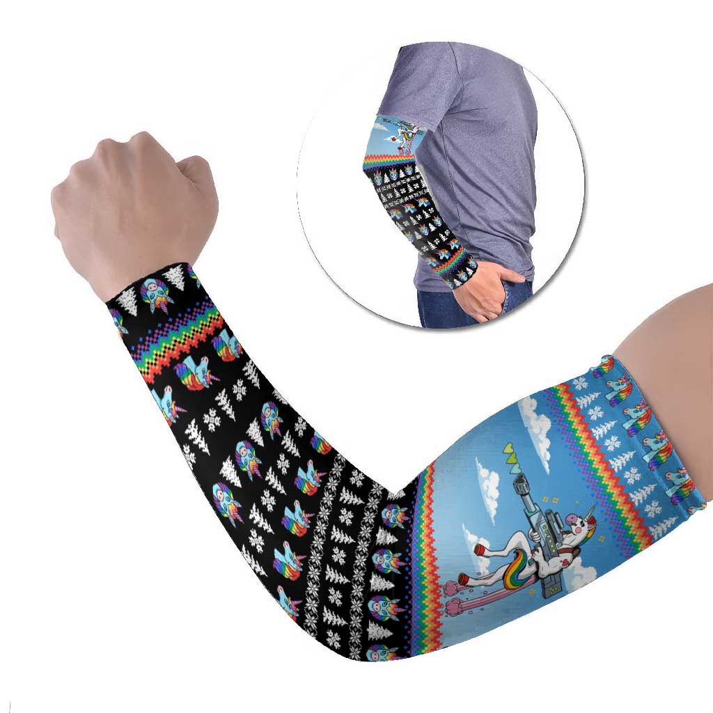 Unicorn Pew Pew Christmas Arm Sleeves Xmas Holiday Patterns - Wonder Print Shop