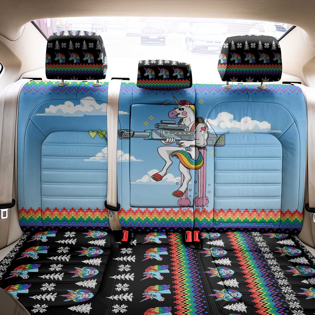 Unicorn Pew Pew Christmas Back Car Seat Cover Xmas Holiday Patterns - Wonder Print Shop