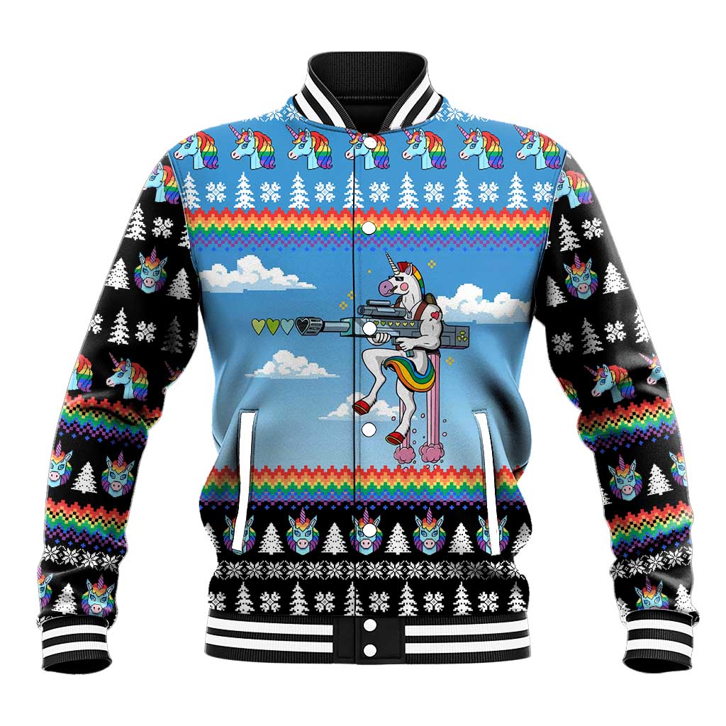 Unicorn Pew Pew Christmas Baseball Jacket Xmas Holiday Patterns - Wonder Print Shop