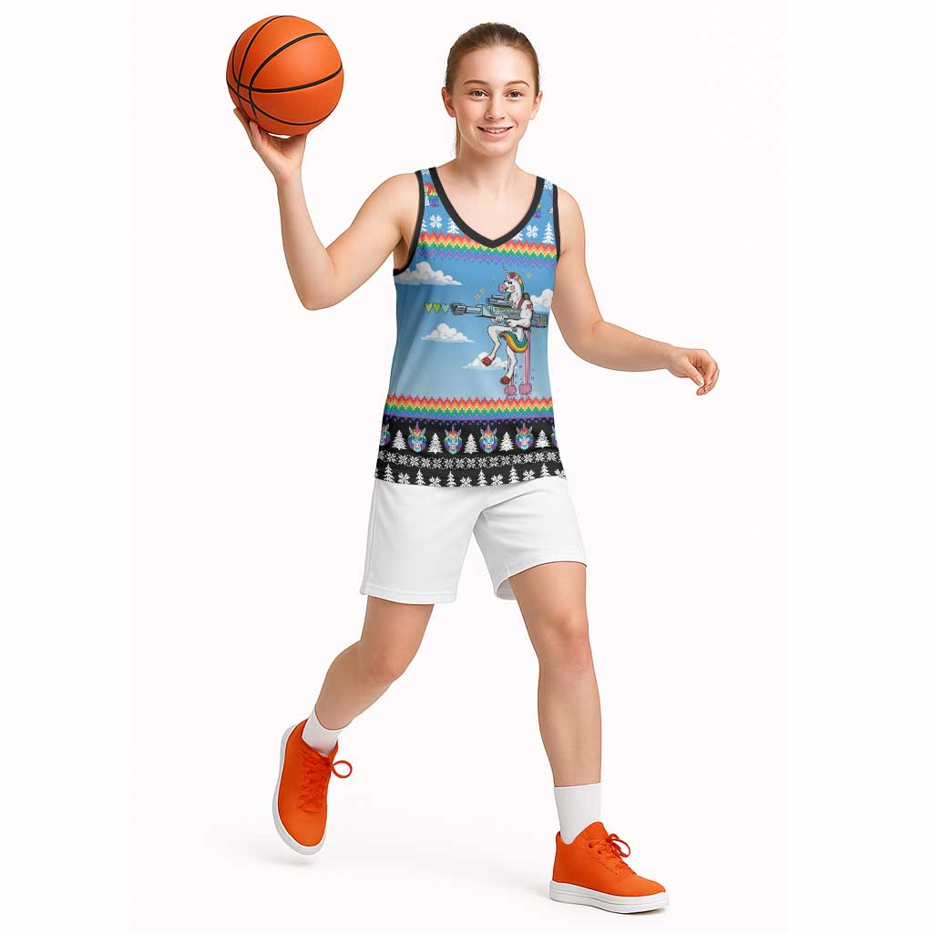 Unicorn Pew Pew Christmas Basketball Jersey Xmas Holiday Patterns - Wonder Print Shop