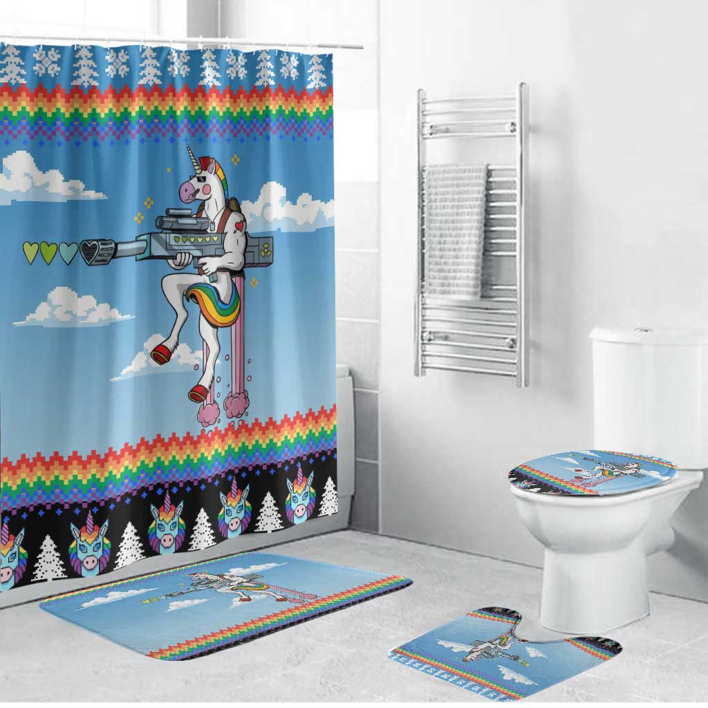 Unicorn Pew Pew Christmas Bathroom Set Xmas Holiday Patterns - Wonder Print Shop