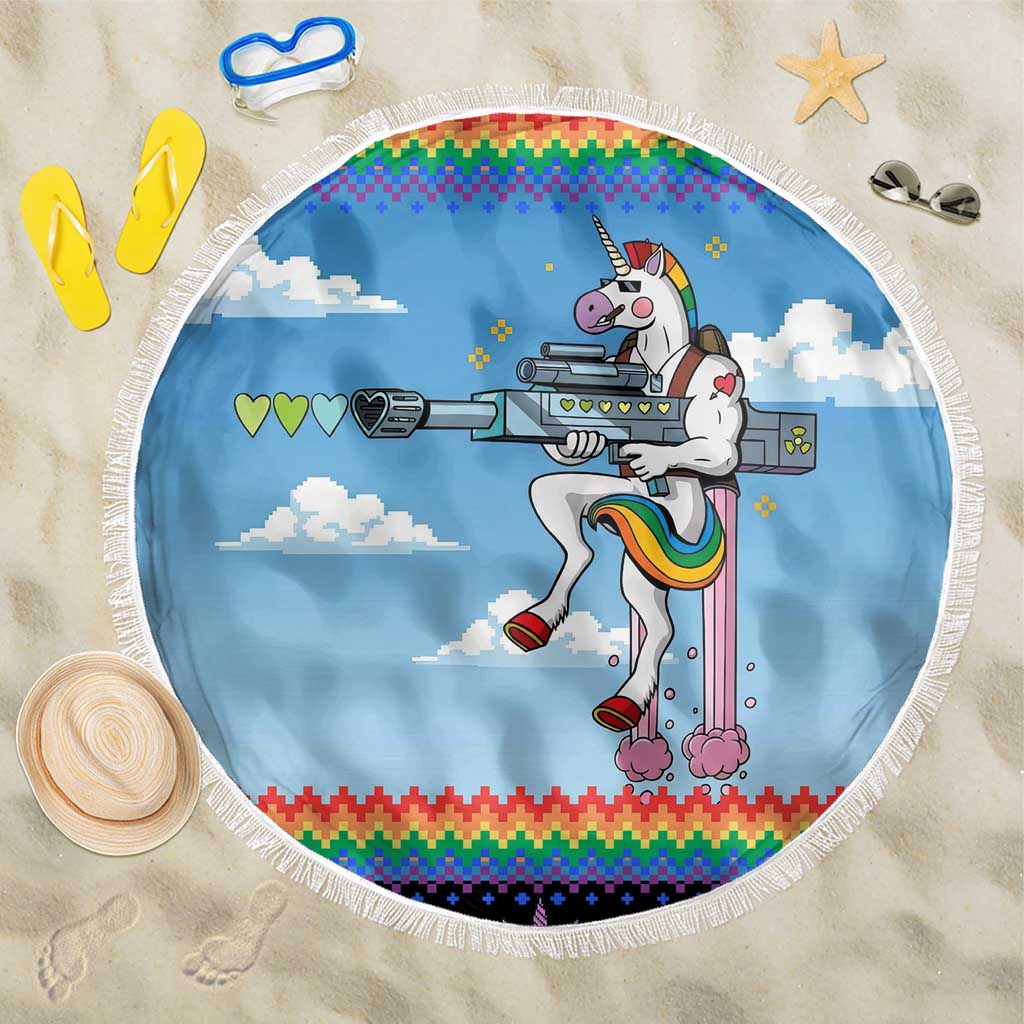 Unicorn Pew Pew Christmas Beach Blanket Xmas Holiday Patterns - Wonder Print Shop