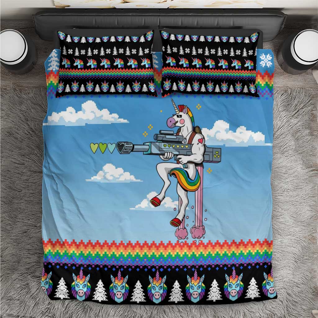 Unicorn Pew Pew Christmas Bedding Set Xmas Holiday Patterns - Wonder Print Shop