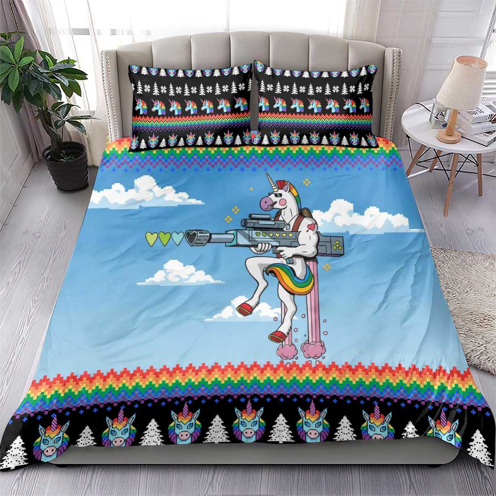 Unicorn Pew Pew Christmas Bedding Set Xmas Holiday Patterns - Wonder Print Shop