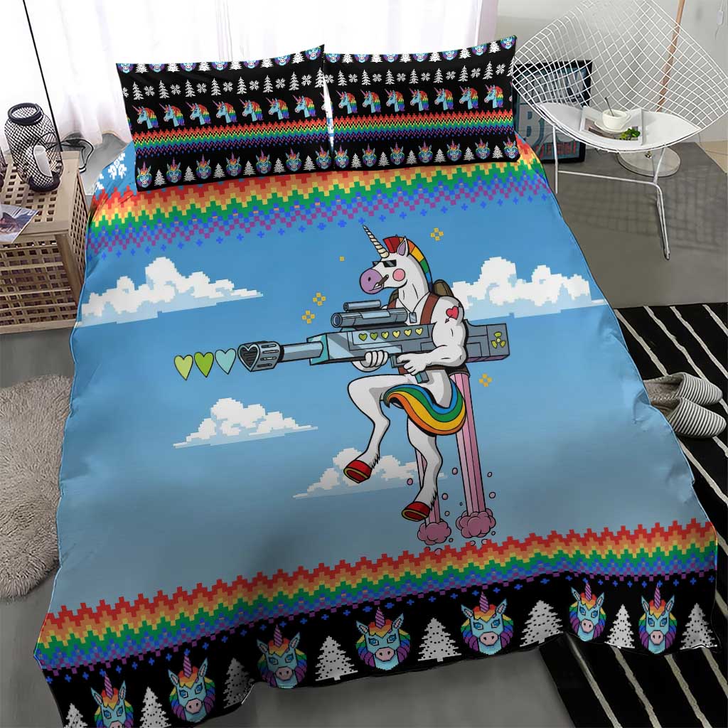 Unicorn Pew Pew Christmas Bedding Set Xmas Holiday Patterns - Wonder Print Shop