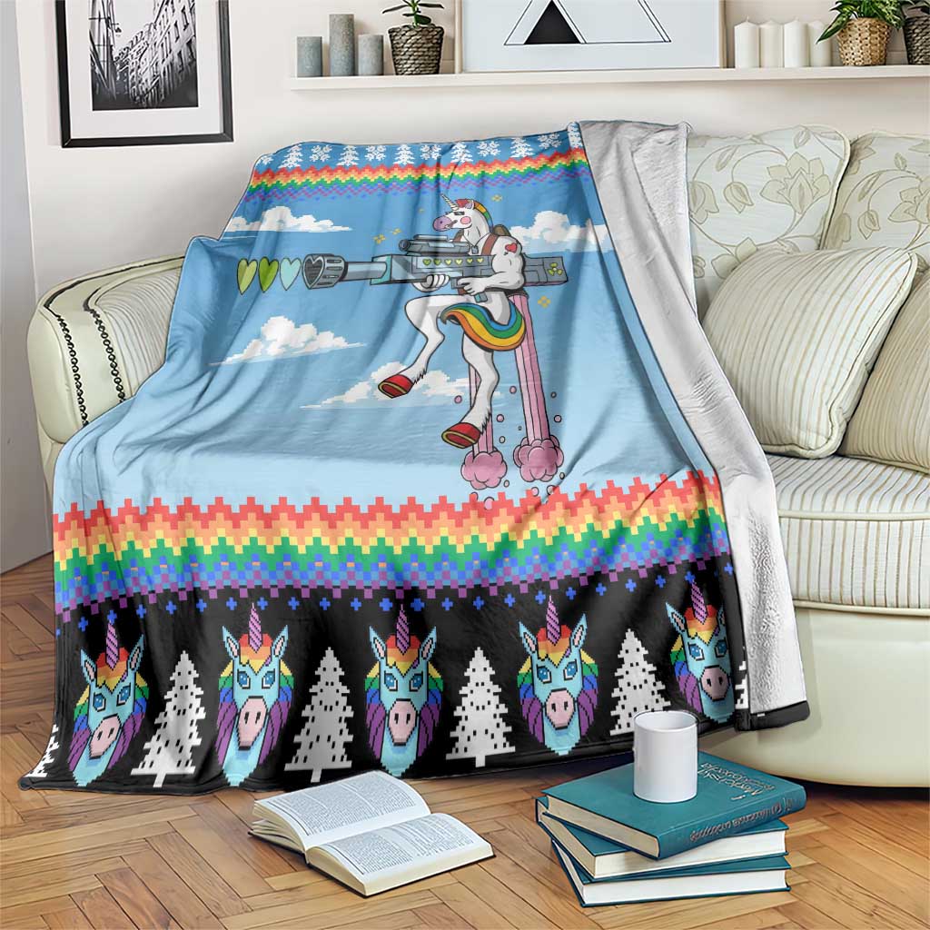 Unicorn Pew Pew Christmas Blanket Xmas Holiday Patterns - Wonder Print Shop