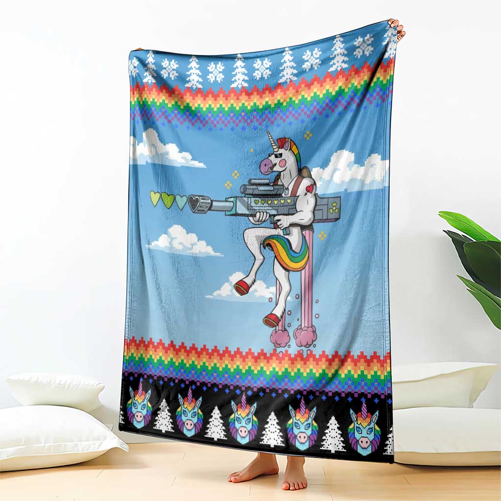 Unicorn Pew Pew Christmas Blanket Xmas Holiday Patterns - Wonder Print Shop