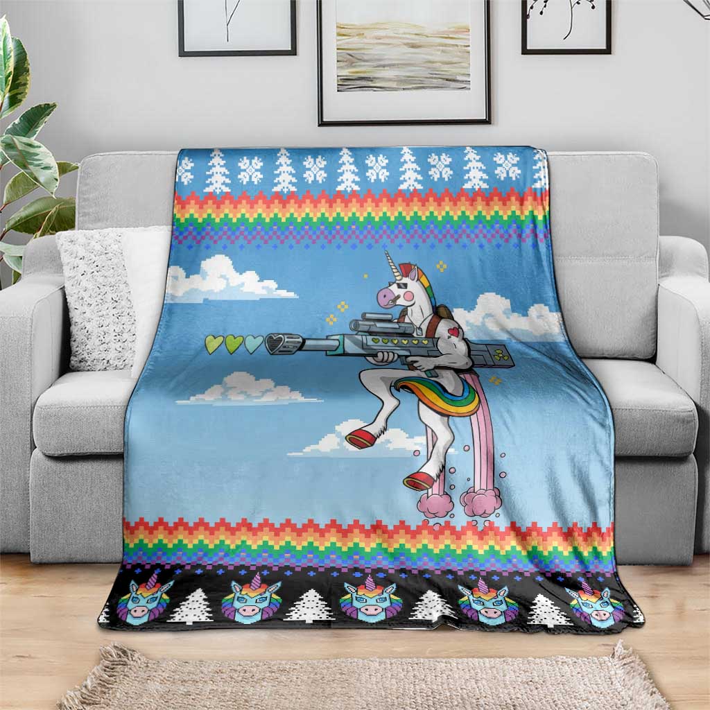 Unicorn Pew Pew Christmas Blanket Xmas Holiday Patterns - Wonder Print Shop