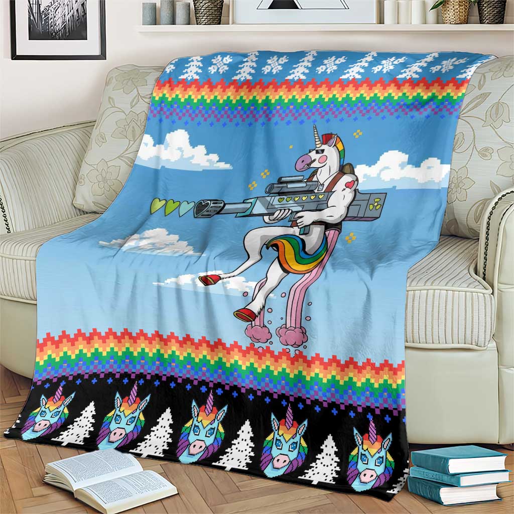 Unicorn Pew Pew Christmas Blanket Xmas Holiday Patterns - Wonder Print Shop