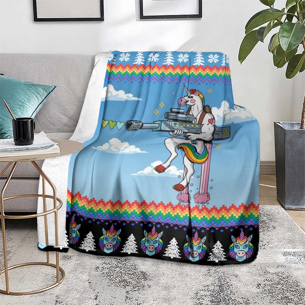 Unicorn Pew Pew Christmas Blanket Xmas Holiday Patterns - Wonder Print Shop