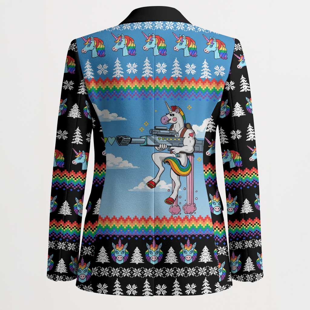 Unicorn Pew Pew Christmas Blazer Xmas Holiday Patterns - Wonder Print Shop