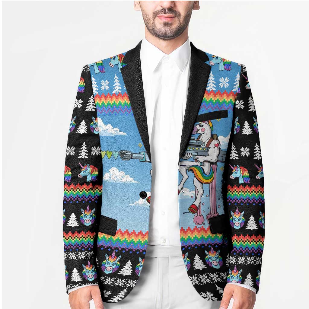 Unicorn Pew Pew Christmas Blazer Xmas Holiday Patterns - Wonder Print Shop