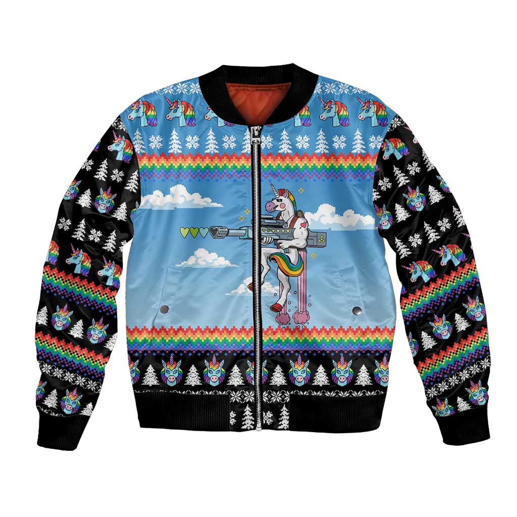 Unicorn Pew Pew Christmas Bomber Jacket Xmas Holiday Patterns - Wonder Print Shop