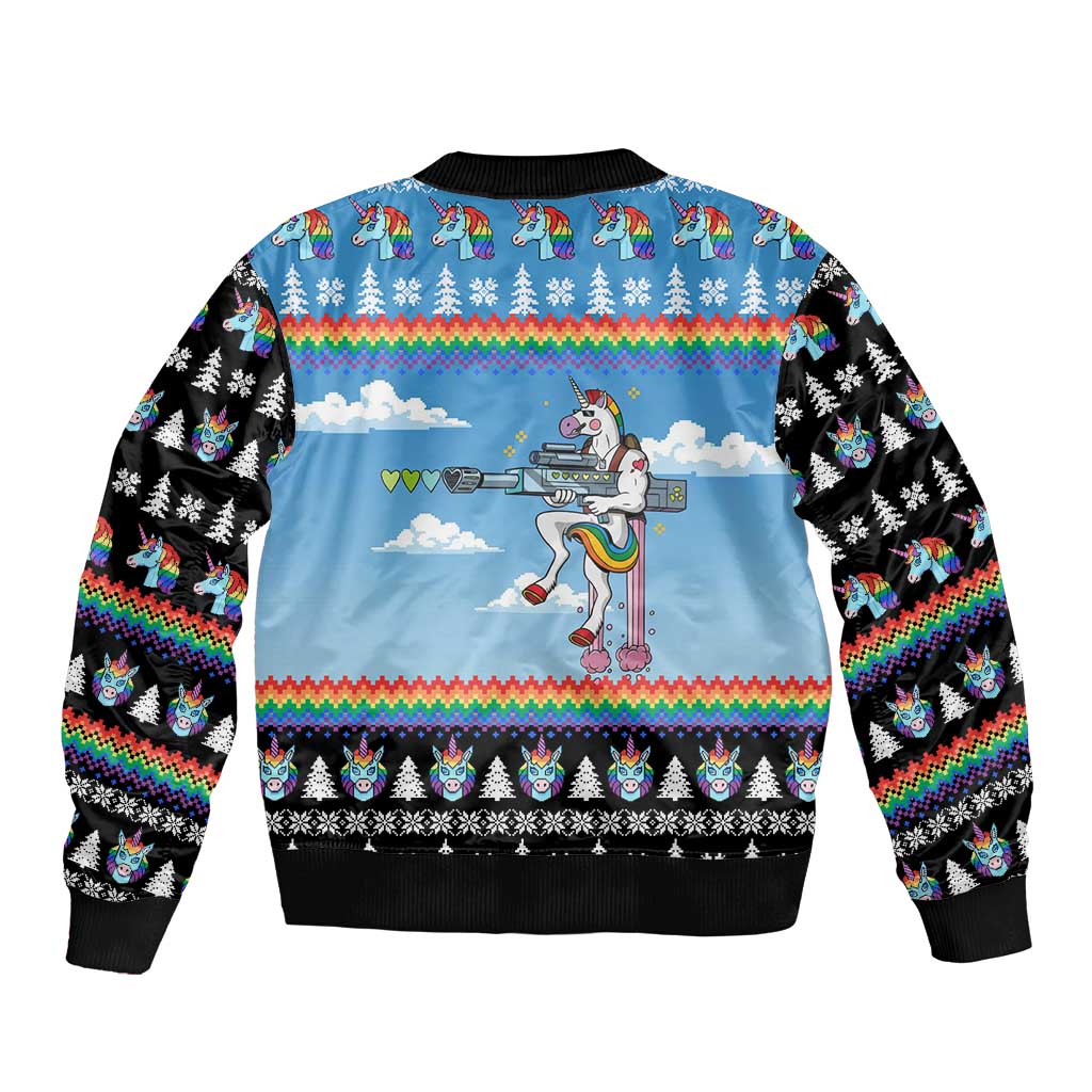 Unicorn Pew Pew Christmas Bomber Jacket Xmas Holiday Patterns - Wonder Print Shop