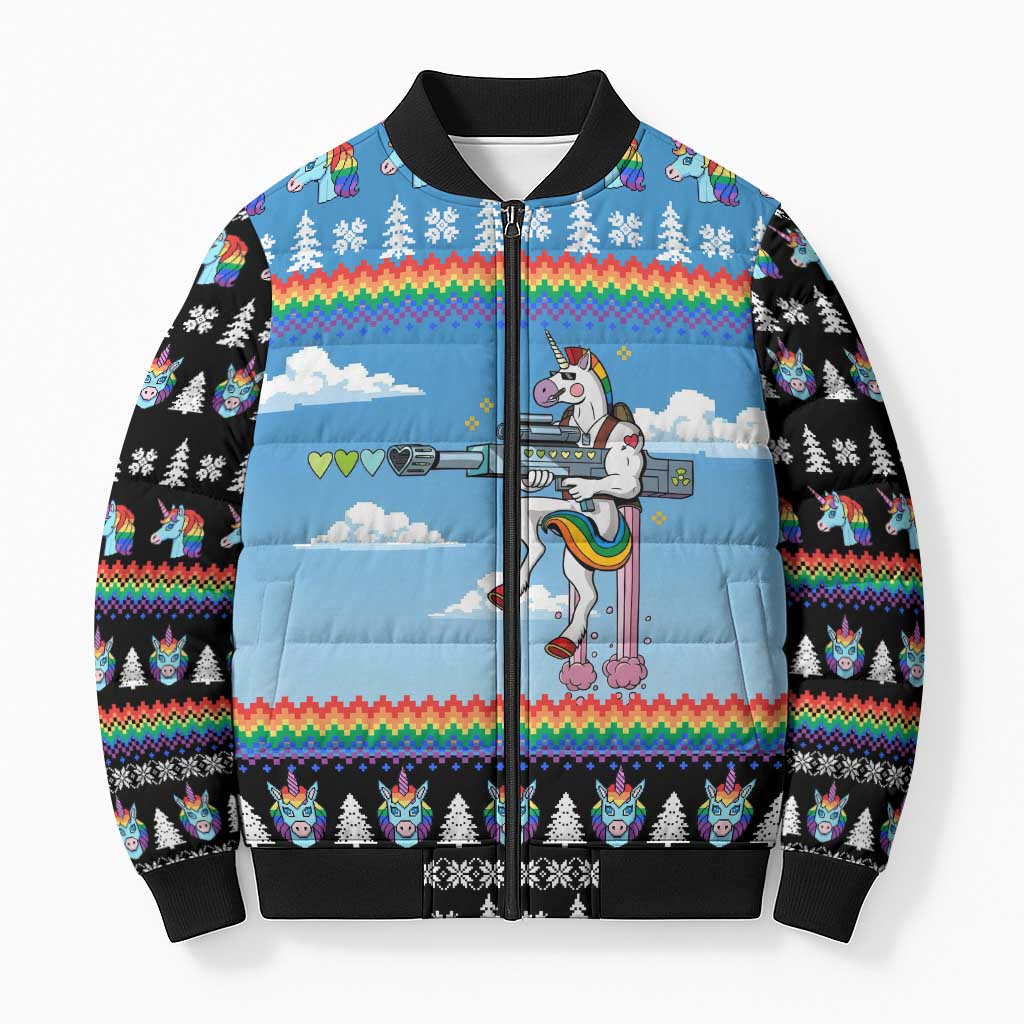 Unicorn Pew Pew Christmas Bomber Puffer Jacket Xmas Holiday Patterns - Wonder Print Shop