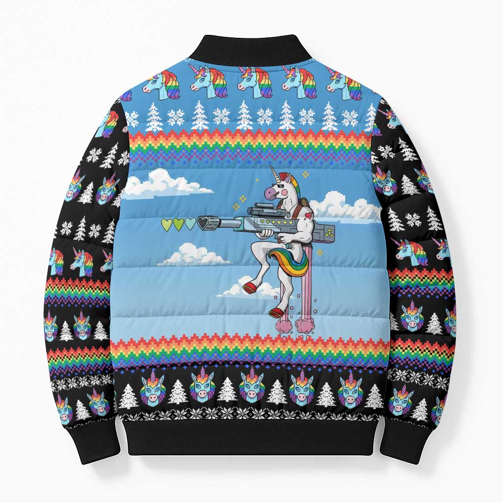 Unicorn Pew Pew Christmas Bomber Puffer Jacket Xmas Holiday Patterns - Wonder Print Shop