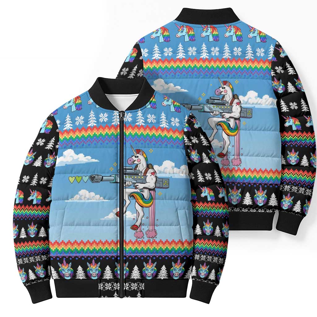 Unicorn Pew Pew Christmas Bomber Puffer Jacket Xmas Holiday Patterns - Wonder Print Shop