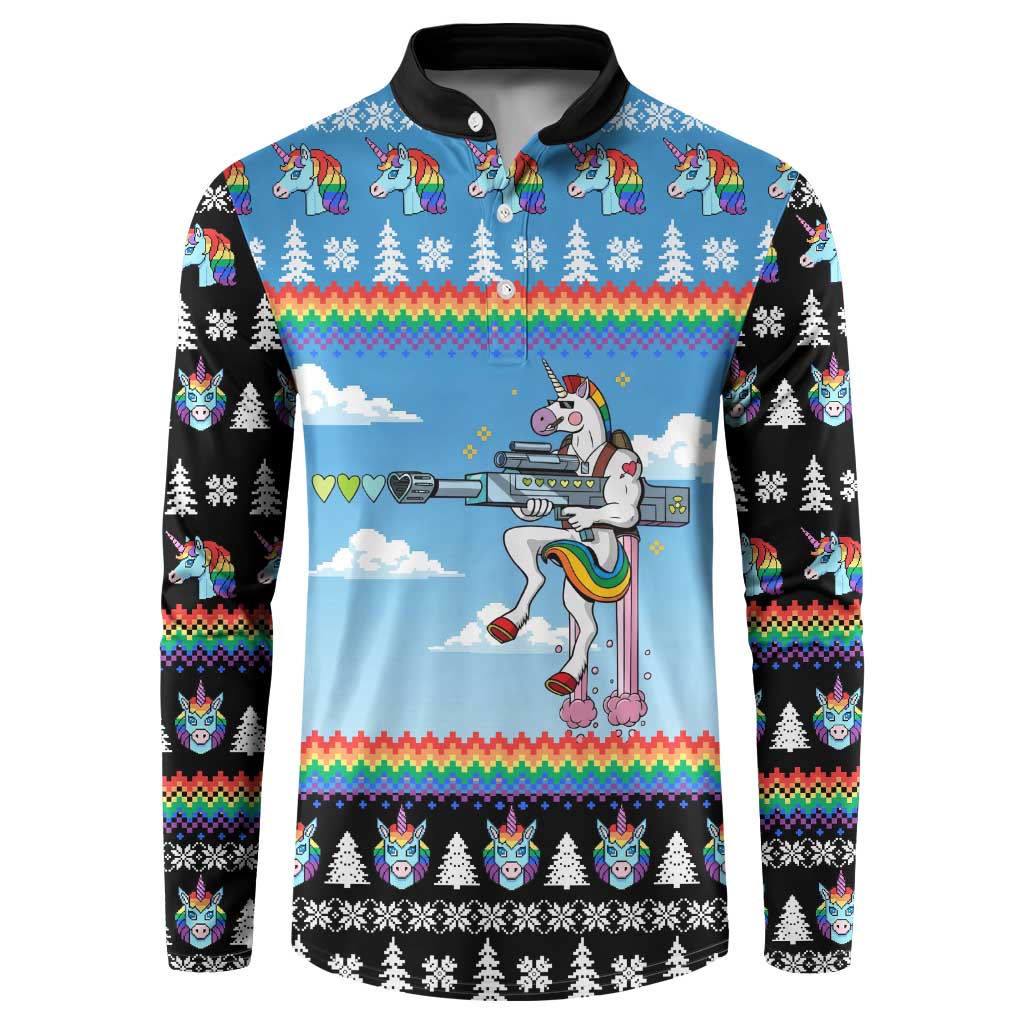 Unicorn Pew Pew Christmas Button Sweatshirt Xmas Holiday Patterns - Wonder Print Shop