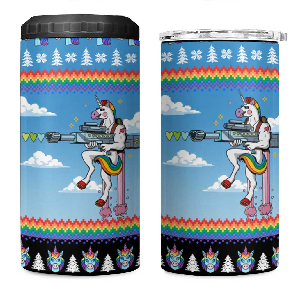 Unicorn Pew Pew Christmas 4 in 1 Can Cooler Tumbler Xmas Holiday Patterns - Wonder Print Shop