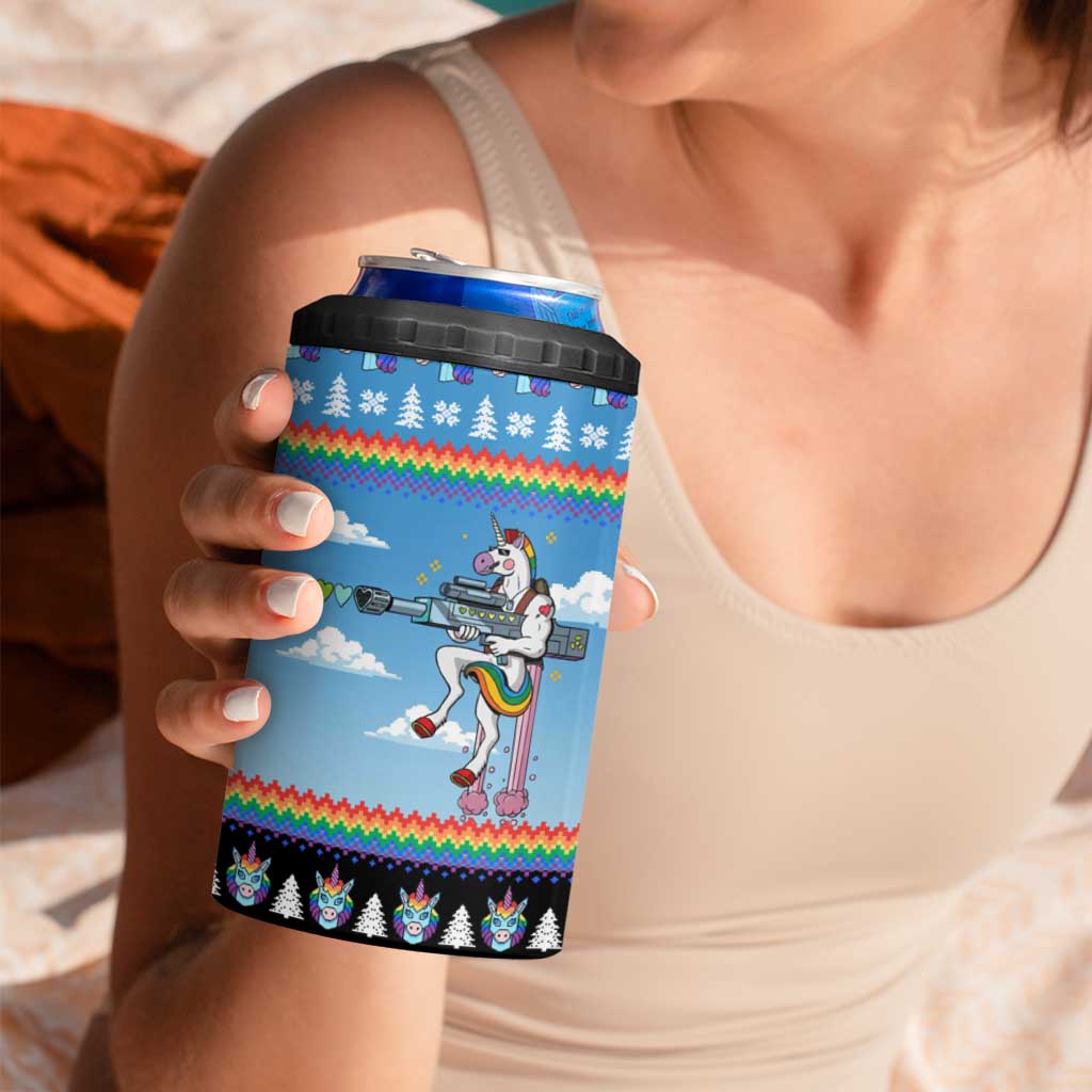 Unicorn Pew Pew Christmas 4 in 1 Can Cooler Tumbler Xmas Holiday Patterns - Wonder Print Shop