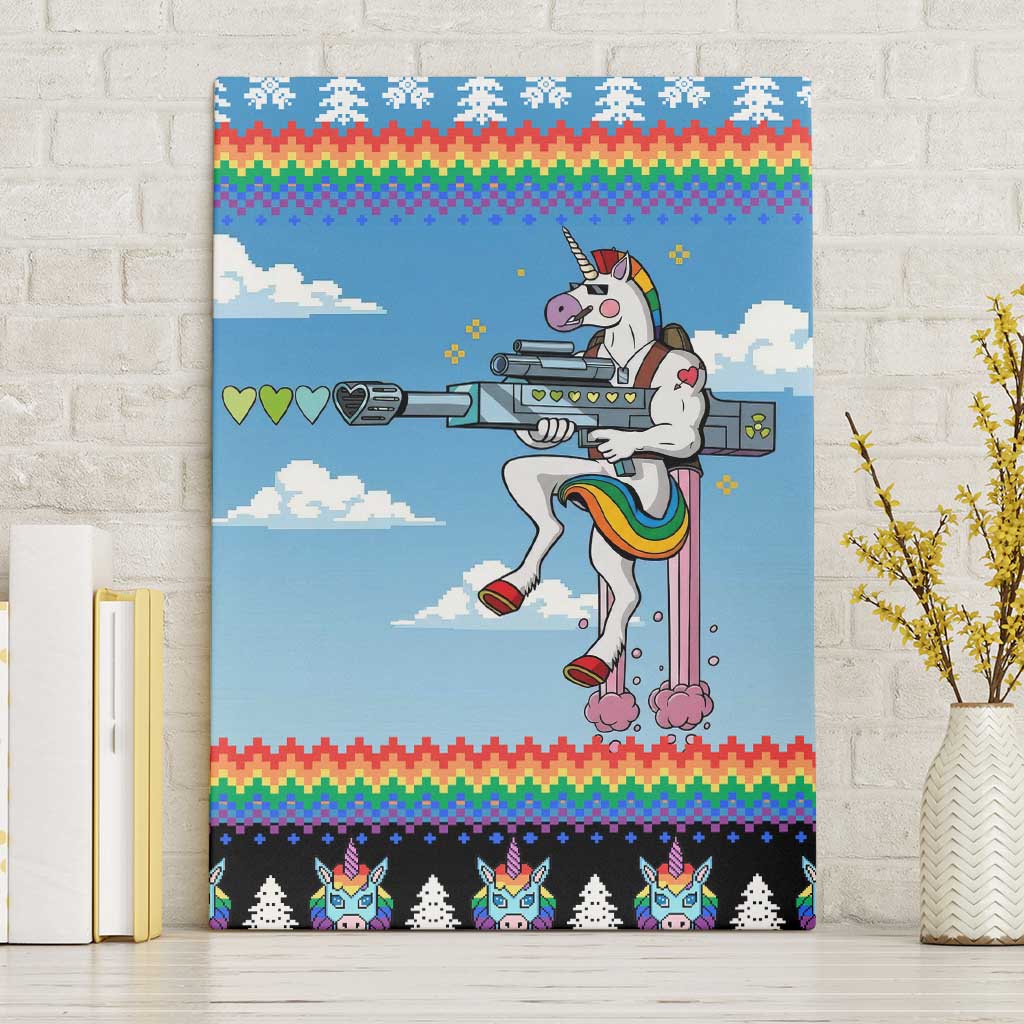 Unicorn Pew Pew Christmas Canvas Wall Art Xmas Holiday Patterns - Wonder Print Shop