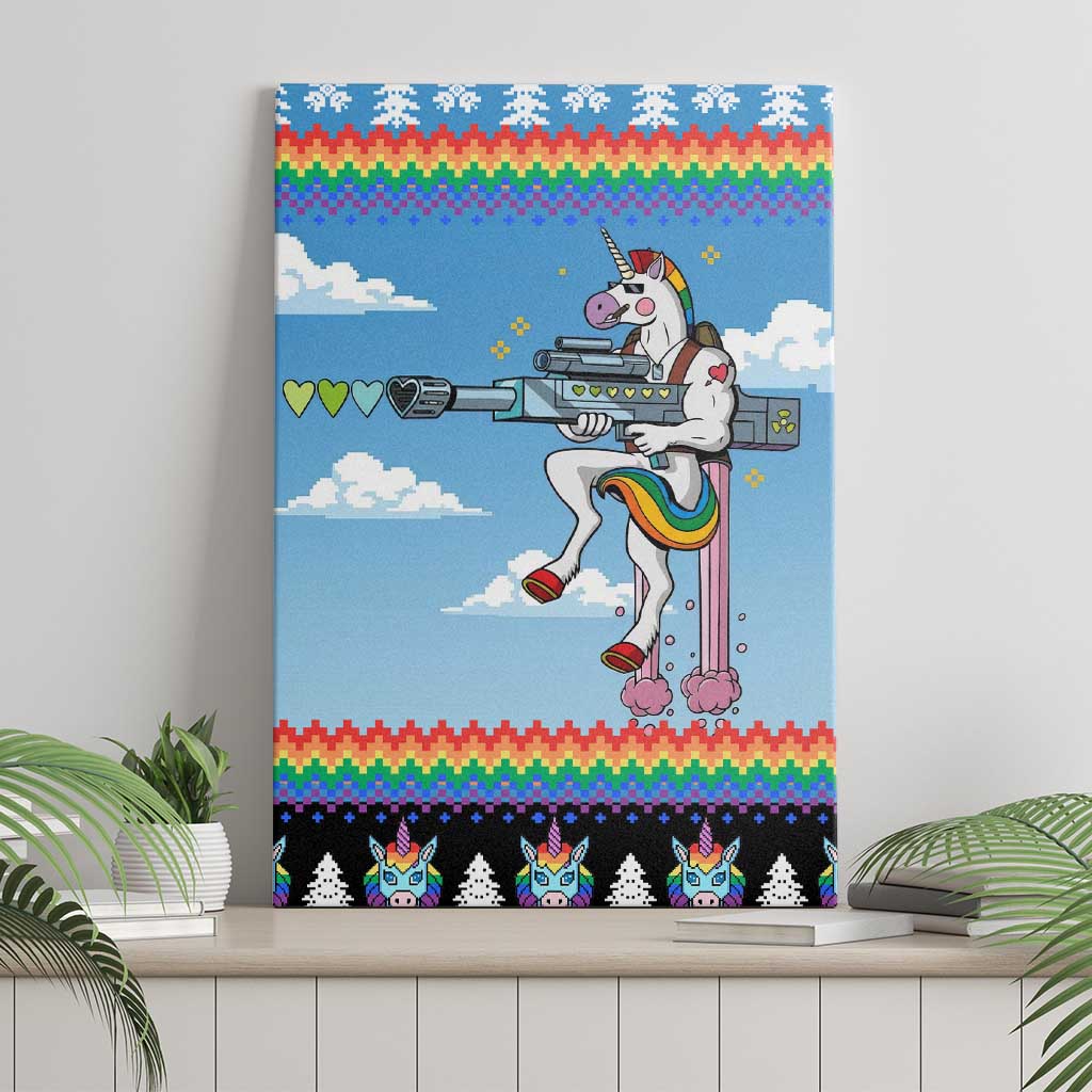 Unicorn Pew Pew Christmas Canvas Wall Art Xmas Holiday Patterns - Wonder Print Shop
