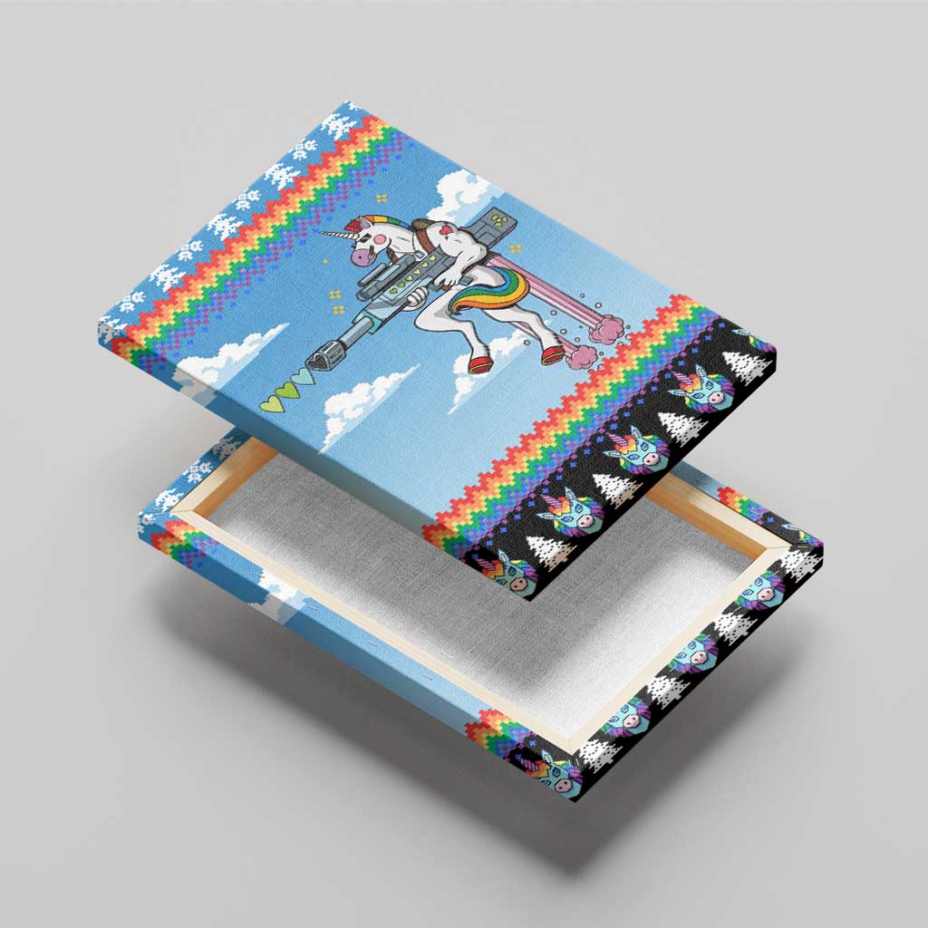Unicorn Pew Pew Christmas Canvas Wall Art Xmas Holiday Patterns - Wonder Print Shop