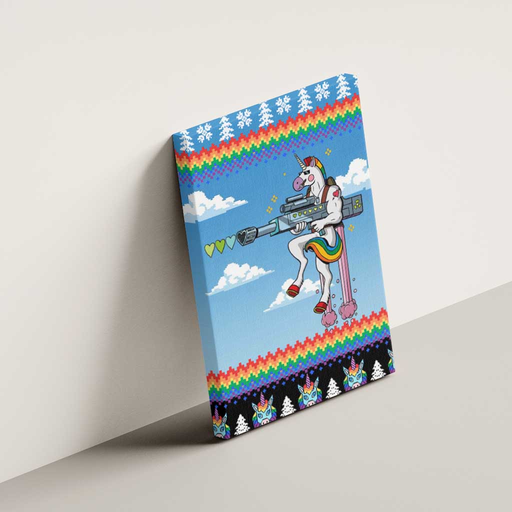 Unicorn Pew Pew Christmas Canvas Wall Art Xmas Holiday Patterns - Wonder Print Shop