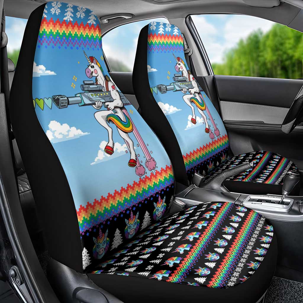Unicorn Pew Pew Christmas Car Seat Cover Xmas Holiday Patterns - Wonder Print Shop