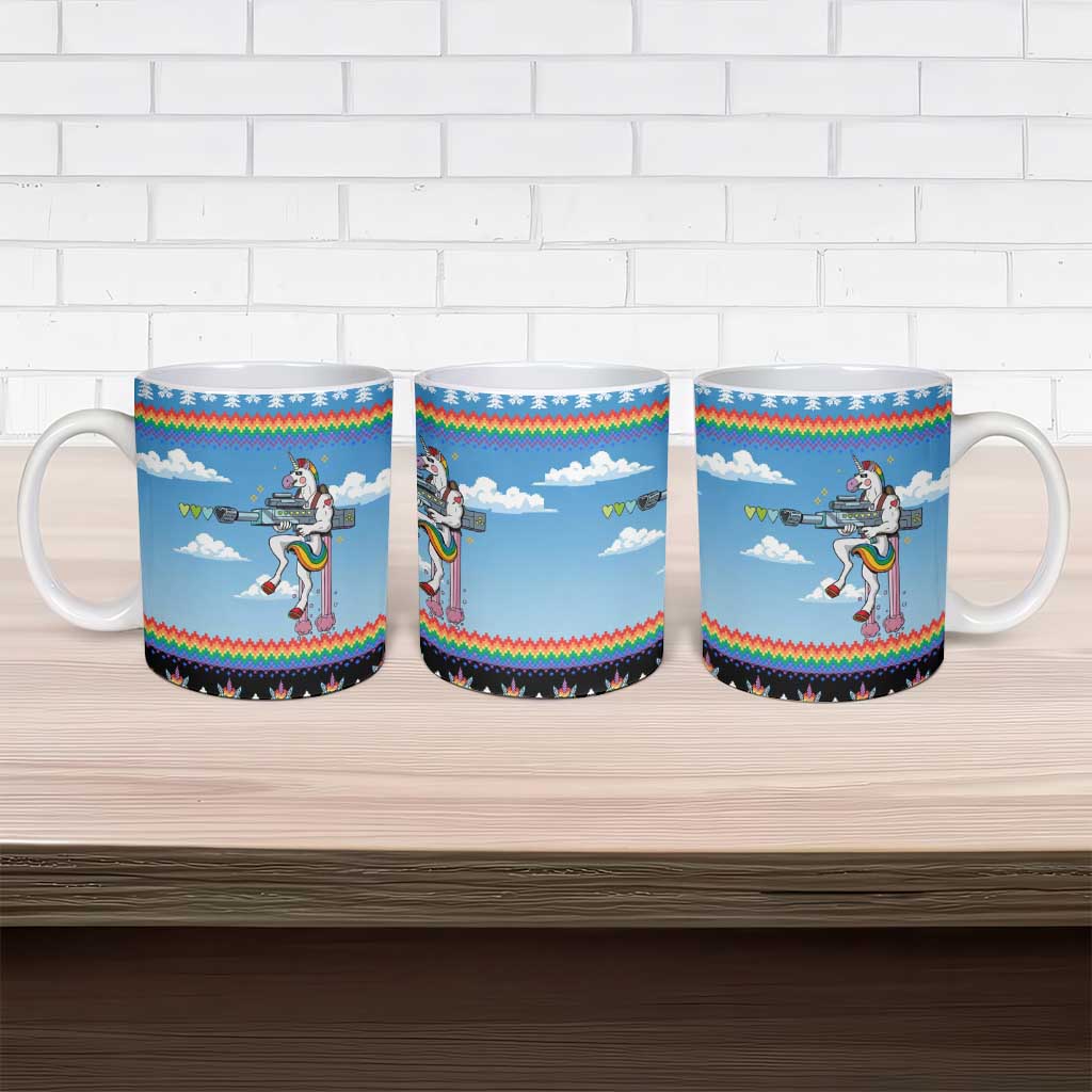 Unicorn Pew Pew Christmas Ceramic Mug Xmas Holiday Patterns - Wonder Print Shop