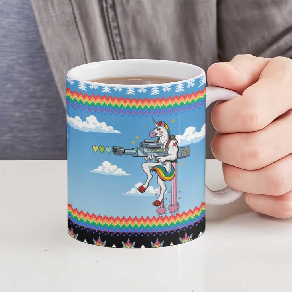 Unicorn Pew Pew Christmas Ceramic Mug Xmas Holiday Patterns - Wonder Print Shop
