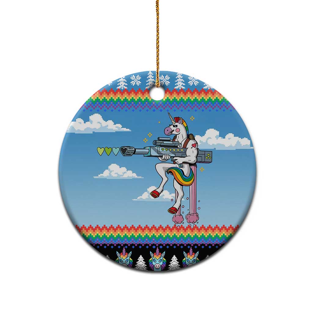 Unicorn Pew Pew Christmas Ceramic Ornament Xmas Holiday Patterns - Wonder Print Shop