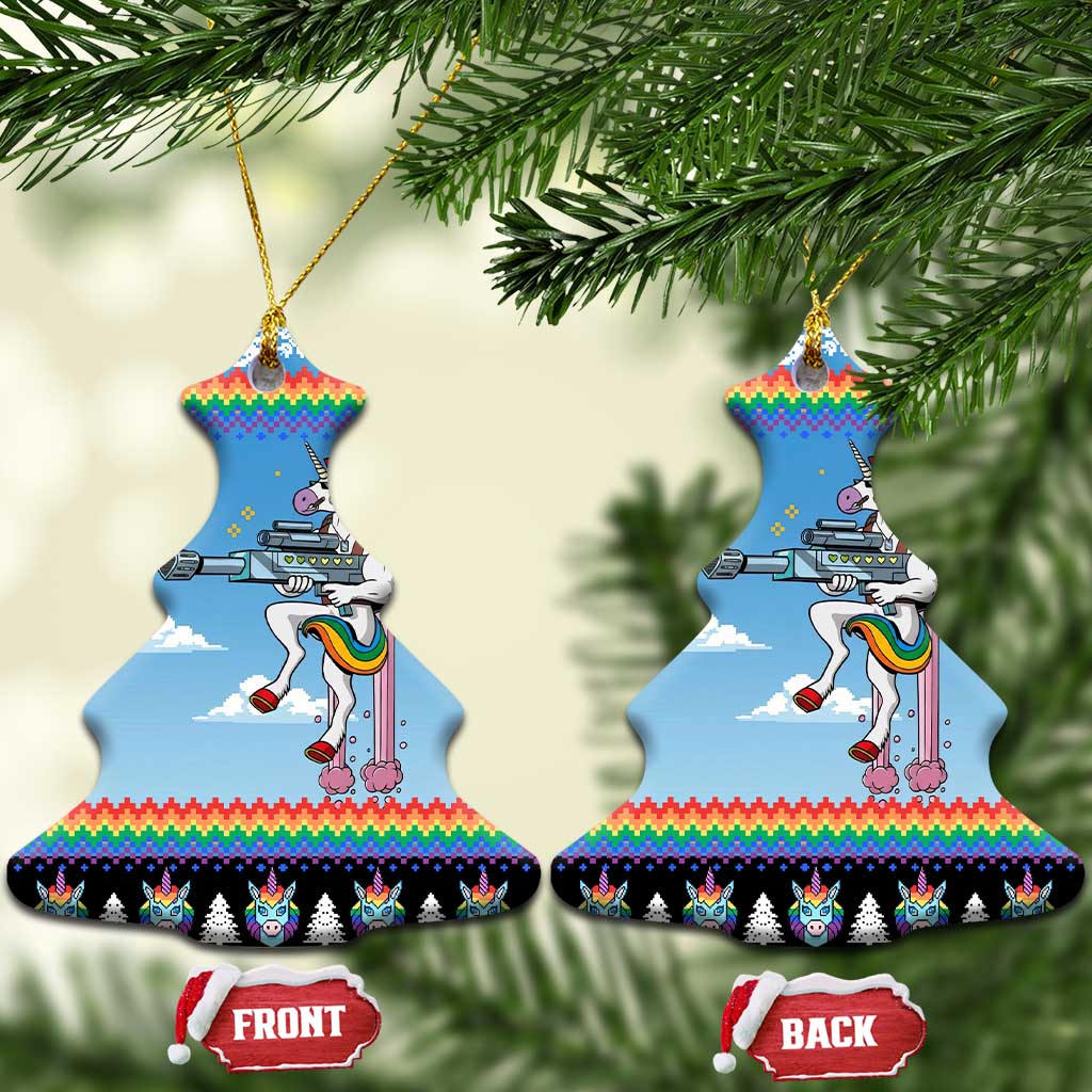Unicorn Pew Pew Christmas Ceramic Ornament Xmas Holiday Patterns - Wonder Print Shop