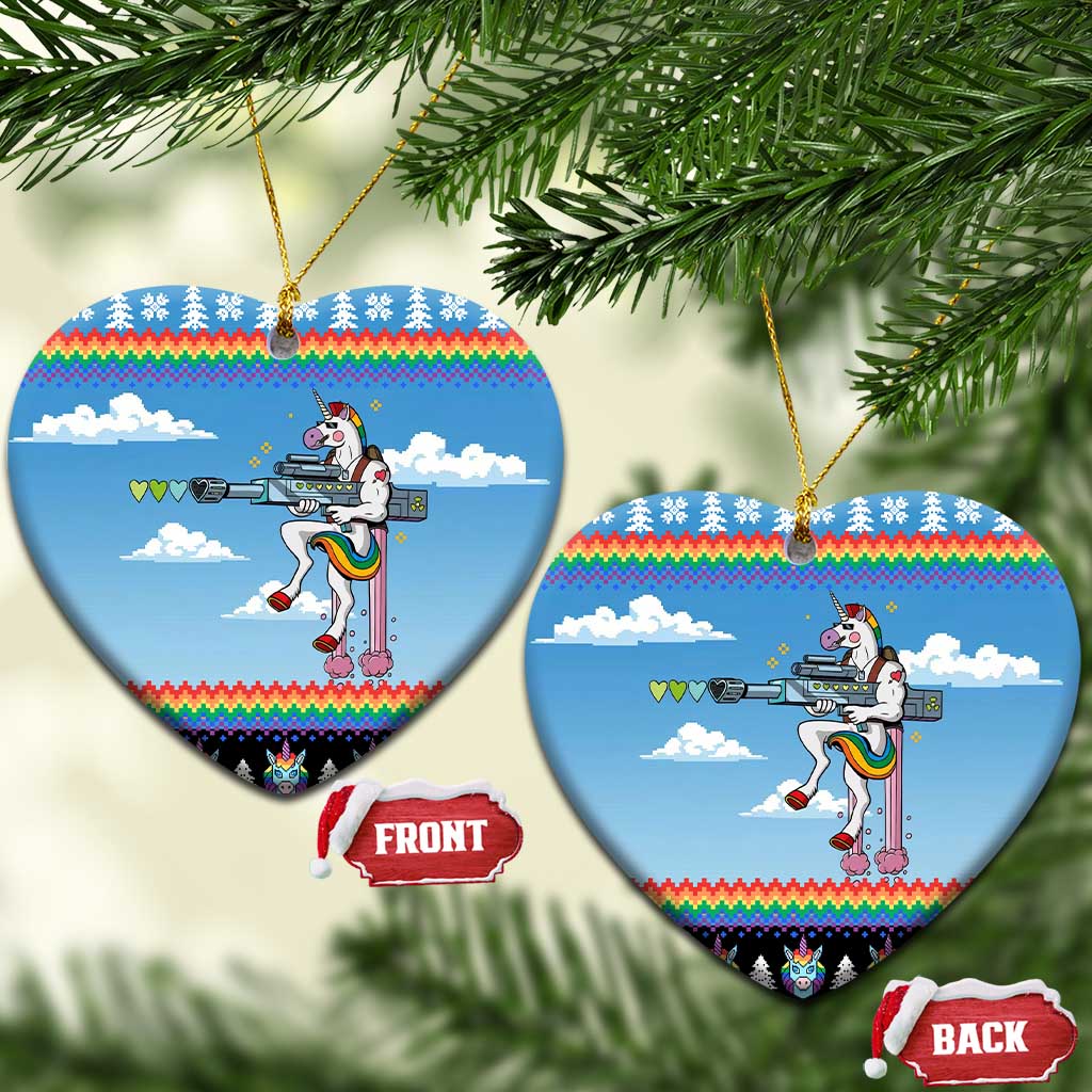 Unicorn Pew Pew Christmas Ceramic Ornament Xmas Holiday Patterns - Wonder Print Shop