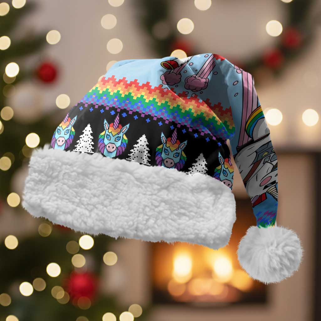 Unicorn Pew Pew Christmas Santa Hat Xmas Holiday Patterns - Wonder Print Shop