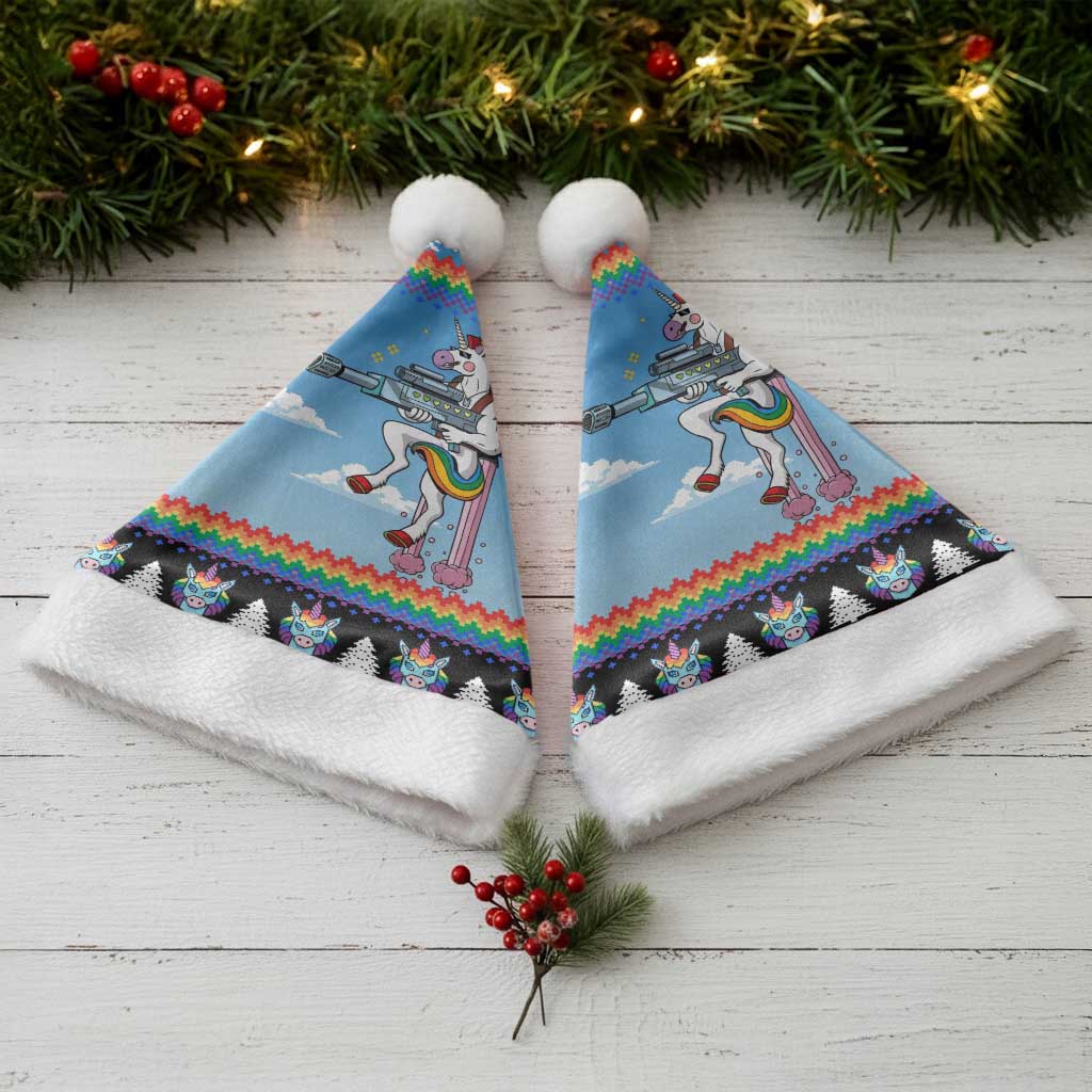 Unicorn Pew Pew Christmas Santa Hat Xmas Holiday Patterns - Wonder Print Shop