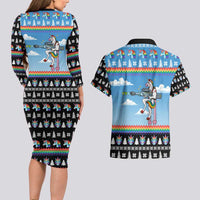 Unicorn Pew Pew Christmas Couples Matching Long Sleeve Bodycon Dress and Hawaiian Shirt Xmas Holiday Patterns - Wonder Print Shop