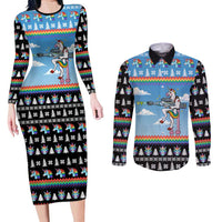 Unicorn Pew Pew Christmas Couples Matching Long Sleeve Bodycon Dress and Long Sleeve Button Shirt Xmas Holiday Patterns - Wonder Print Shop