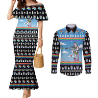 Unicorn Pew Pew Christmas Couples Matching Mermaid Dress and Long Sleeve Button Shirt Xmas Holiday Patterns - Wonder Print Shop