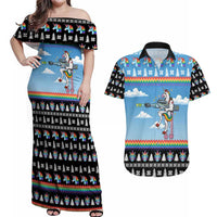 Unicorn Pew Pew Christmas Couples Matching Off Shoulder Maxi Dress and Hawaiian Shirt Xmas Holiday Patterns - Wonder Print Shop